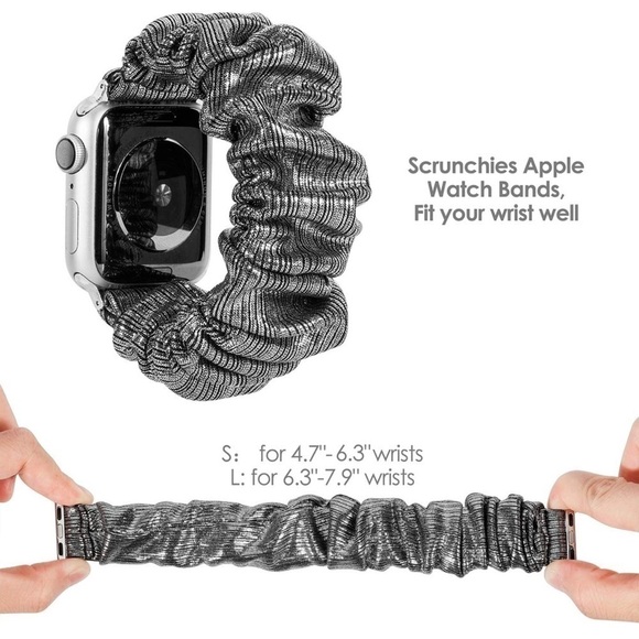 Silver black metallic scrunchy watch band for Apple Watch 38/40 BAND ONLY - Picture 4 of 6